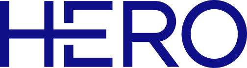 The word 'HERO' in bold, navy blue uppercase letters on a transparent background.