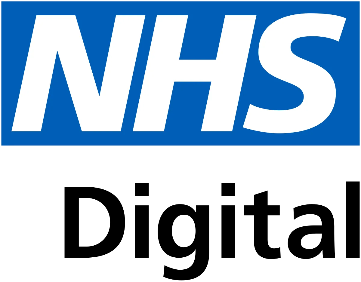NHS logo with white letters on a blue rectangular background.