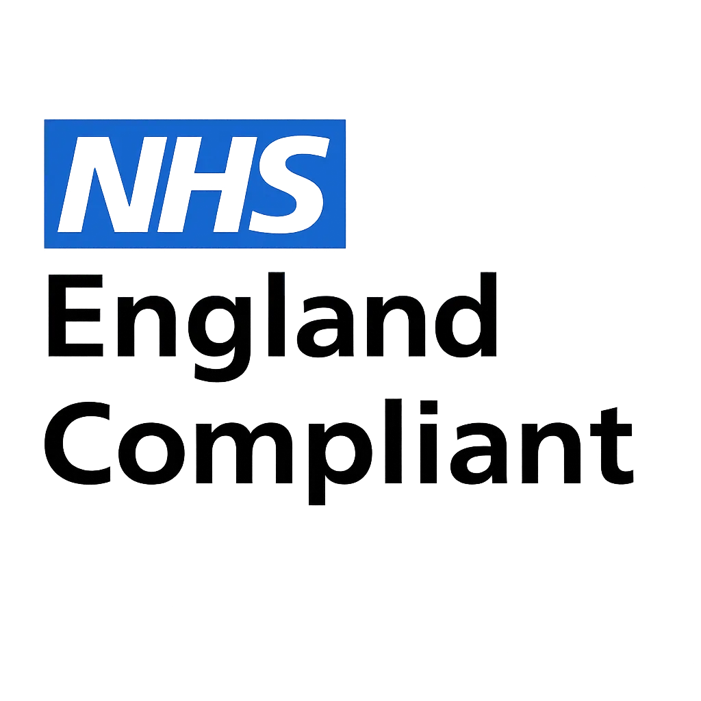NHS logo with the text 'England Compliant' below it.